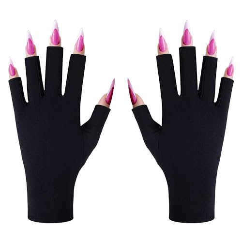 UV-Handschuhe für Nägel UV Schutzhandschuhe Gel Maniküre Handschuhe Anti UV Fingerlose Handschuhe Schützen Hand Vor Uv Lampe Nail Art Hautpflege für Damen Maniküre Autofahren Angeln (1 Paar Schwarz)