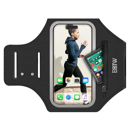 EOTW Joggen Sportarmband - Handyhalterung Arm mit Airpods Tasche für MP3-Player/iPhone 16/15/14/13 Pro Max Galaxy S24+/S23+/S22/S21(6,0"~6,7")