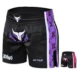 Mytra Fusion Muay Thai Short Damen Kickboxen Hose, Damen Muay Thai Hose - Kickboxen Shorts für Boxen, Schlagen, Grappling und Kampfsporttraining (Black/Purple, S)