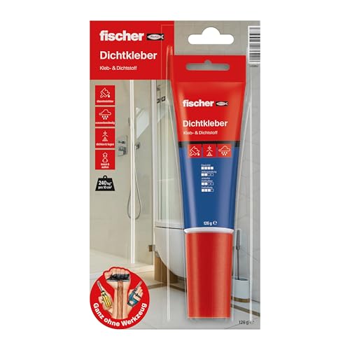 fischer Dichtkleber 120g, Kleb- & Dichtstoff in Weiß, zum Verkleben und Abdichten, wasserbeständiger Universalkleber, handliche Tube, Verwendung ohne Werkzeug