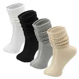 KASURE 4 Paare Damen Slouch Socken, Stulpen Socken Trachtenstrümpfe Lange Socken Extra lange Baumwolle stricken Knie hoch dick Scrunch Socken Baumwoll Strickstiefel Strümpfe 39-44