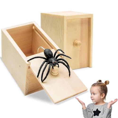 ZTBFHLZQ 2PCS Spinne In Box,Spinne Streich Box,Holz Streich Spinne,Spinnen Prank Box Holz Prank Spider Scare Box Streich Spinne Scare Box, für Kinder Erwachsene Halloween Party Favors Gifts