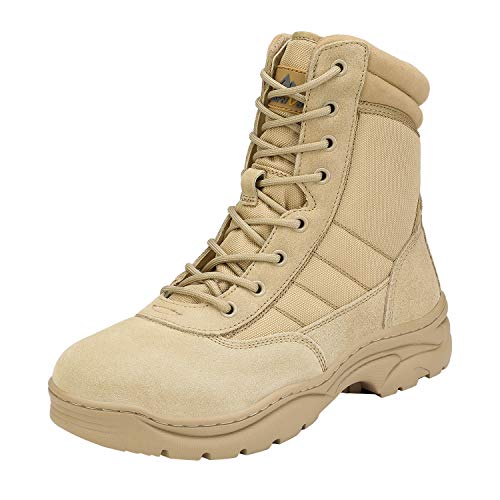 NORTIV 8 Herren Militär Einsatzstiefel Security Tactical Boot Zipper Stiefel Kampfstiefel Springerstiefel Schuhe Sand Trooper Größe 44EU/10.5US