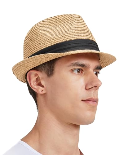 Zylioo Fedora Strohhut Größe S,Stroh Sonnenhut Kleiner Kopf,UV Sonnenschutz Sommerhut Strandhut Kleine Größen