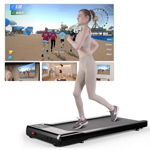 Superun Walking Pad max 159 KG/136 KG mit Trainingseinheit, Laufband für Zuhause mit App Geeignet für High-Tech-Geräte mit Multiplayer-Rennstrecke