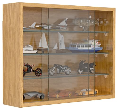 VCM Glasvitrine hängend | Vitrine Glas | Maße: H. 40 x B. 50 x T. 12 cm | Hängevitrine Glas | Modern und platzsparend | Glas Vitrinenschrank - Drivalo S Honig-Eiche