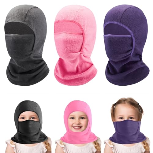 ZOCONE 3 Stück Sturmhaube Kinder Winter Fahrradmütze Unter Helm Kinder Balaclava Winddicht Gesichtsmaske Fahrrad Warm Skimaske Mütze Mädchen Jungen Sturmmaske Kinder Schalmütze für Skifahren Motorrad