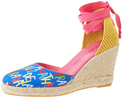 Agatha Ruiz de la Prada Damen Agatha 120 Keilsandale, Blaue Buchstaben, Mehrfarbig, 37 EU