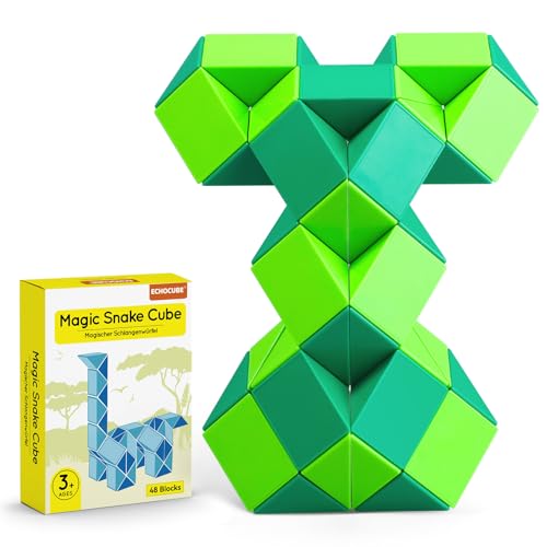 ECHOCUBE Magischer Schlangenwürfel, 48 Blöcke Magische Schlange Lineal Twist Puzzle Party Geschenke, pädagogische kreative Schlange Fidget Spielzeug für Kinder/Erwachsene (Grün)