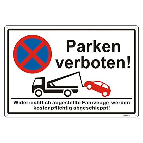 Goodvia Parken Verboten Schild Metall Reflektierend, 44×30 cm Parken Verboten Schild Aluminium, Parken Verboten Schild Groß, Parken Verboten Schild Kostenpflichtig Abschleppen