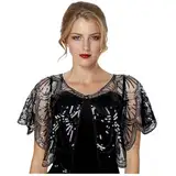 keland 20er Jahre Bolero Jacke Damen Pailletten Umhang Charleston Cape für Abendkleider (Z-Schwarz)
