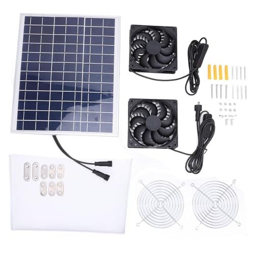 15-W-Solarpanel-Ventilator-Kit, Tragbarer, Batteriebetriebener Ventilator, Solarbetriebener Dual-Metallgehäuse-Abluftventilator-Kit für den Innenbereich, Haushalt, Büro, Camping,