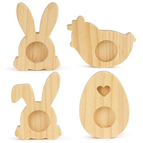 BOFUNX 4 Stücke Holz Eierbecher Ostern Hase Ostereier Ständer Ostern Eierhalter für Kinder Basteln Brunch Frühstück Becher Ostern Geschenke Oster Dekoration