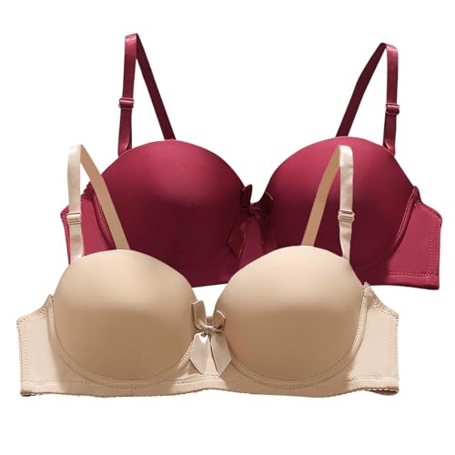 YBWZH 3 Stück Wireles Solid BH Anti Sagging Brüste BHs Unterstützung Pushup Lifting BHs mit Brust gepolstert für Frauen, Rot-1, M