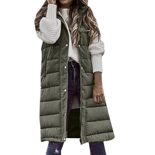Weste Damen Lang Steppweste Winter Daunenweste Übergangsweste Black Winterjacke Friday Longweste Winterweste Leichte Warm Gesteppt Casual Reißverschluss Pufferjacke mit Kapuze Outdoor Daunenmantel