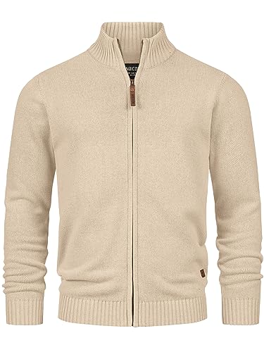 Indicode Herren INLut Strickjacke mit Stehkragen | Fein-Strick Cardigan mit Kragen und Reißverschluß Irish Cream XXL