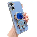 Miagon Blau Galaxie Astronaut Ständer Hülle für Realme C33,Cute Mädchen Dünn Galvanisierte Schutzhülle Weiches Case Bumper mit Astronaut Halter Kickständer