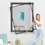 Jalousiescout Insektenschutz Fliegengitter Fenster mit Alu Rahmen, Mückenschutz Fenster, Insektenschutzgitter Fliegenschutz SlimLine Mini, Mückengitter Spannrahmen ohne Bohren, 70 x 130 cm, anthrazit