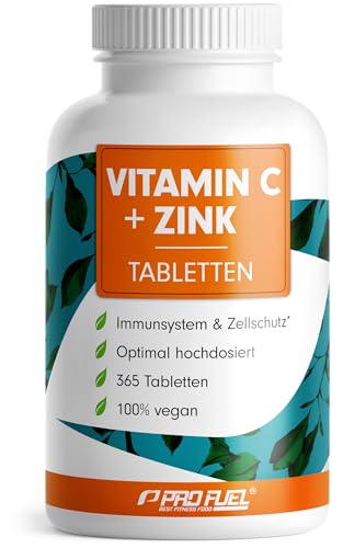 Vitamin C + Zink (365 Tabs) - optimal hochdosiert: 500 mg gepuffertes Vitamin C + 15 mg Zink aus bioverfügbarem Zink-Bisglycinat - Immunsystem & Zellschutz - laborgeprüft mit Zertifikat - 100% vegan