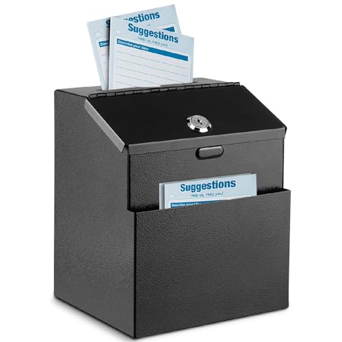 Flexzion Vorschlagsbox mit Schloss, wandmontiert, Mehrzweck-Spendenbriefkasten, für Wohltätigkeitsorganisationen, Sammelformulare, Schlüsselbox mit 25 Feedback-Karten, Erweiterungsschrauben und