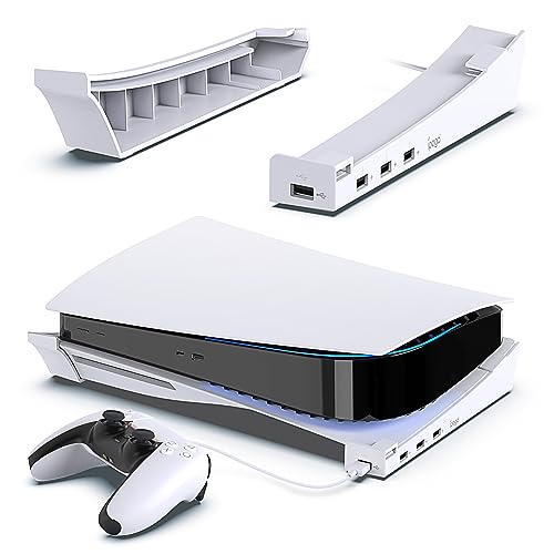 FYOUNG Horizontal Ständer Kompatibel mit PS5 Halterung mit erweitertem USB-Anschluss, Horizontaler Standfuß Zubehör für PS5 Disc & Digital Editionen