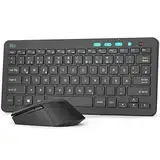 Rii Tastatur Maus Set Kabellos, 2.4G Kabellose Kompakte Tastatur mit Funkmaus für Laptop, PC und Smart TV, Deutsches QWERTZ Layout, Schwarz