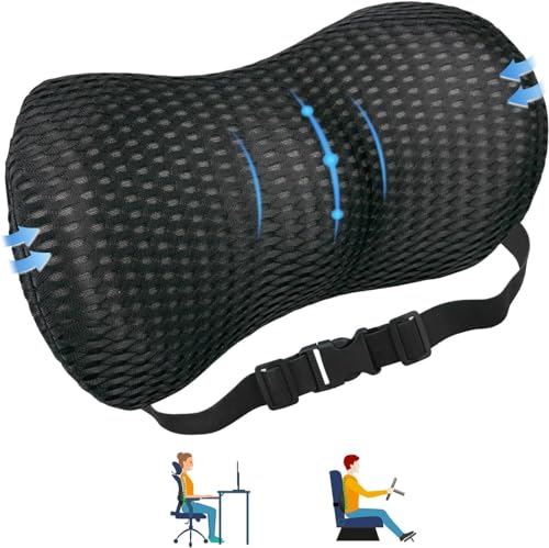 AgoKud Lendenkissen, Memory Foam Lendenwirbelstützkissen für Bürostuhl und Autositz, Rückenkissen mit Verstellbarem Gurt, Ergonomisches Design für Lendenwirbelbett, Linderung von Rückenschmerzen