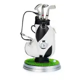 Golftasche, Stifthalter mit Uhr, Büro, Zuhause, Café, Ornament für Schreibtisch, Mini-Golf-Caddy-Wagenhalter und 3 Stück Aluminiumstifte, Golf-Geschenk-Set, Golf-Geschenk für Männer und Frauen