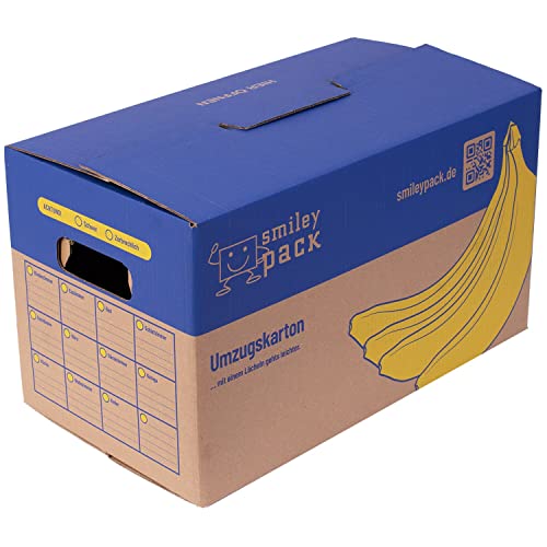 smiley pack 5 Stück Umzugskartons Bananenkiste 600 x 328 x 340 mm bis 40 kg (Zweiwellig) stabil Profi groß stark Umzugskiste günstig XXL Umzugskarton Archivkarton Stapelbar Sets von 5 bis 240 Stück