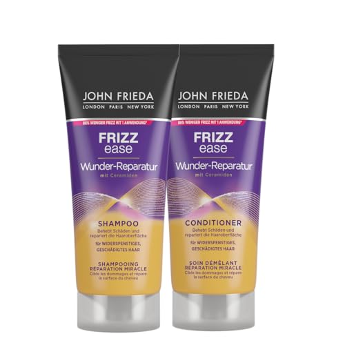 John Frieda Wunder Reparatur Probier-Set - Shampoo, 75ml & Conditioner, 75ml - Haartyp: Für frizzy, strapaziertes Haar - Ideal auch auf Reisen und für die Hotellerie - Frizz Ease Serie