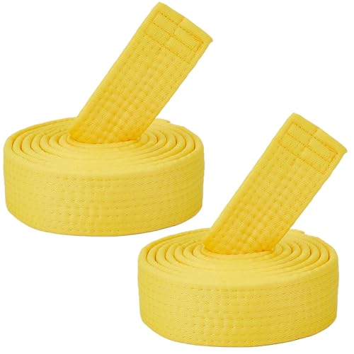 CREATCABIN 2 Stück Gelbe Karate Gürtel Polyester Kampfsport Gürtel Judo Jiu Jitsu TKD Aikido Einheitlicher Ranglistengürtel Lang Weich Universell Passend Taekwondo Für Sporttrainingsausrüstung 200cm