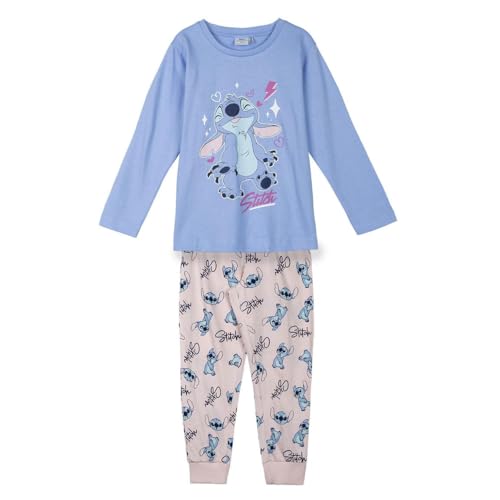 Disney Lilo und Stitch Mädchen-Schlafanzug, Größe 128-164, hellblaues Oberteil mit Stitch, rosa Hose Gemustert, 100% Baumwolle (DE/NL/SE/PL, Numerisch, 152, Regular, Hellblau)