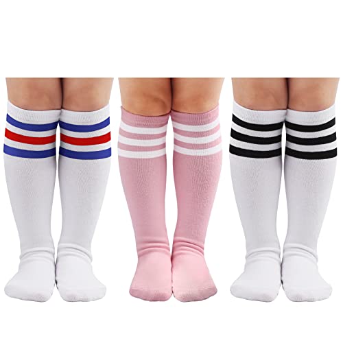 DRESHOW Kinder Kleinkind Fußball Socken Gestreift Knie hohe Baumwolle Socken Uniform Sport Lange Rohr Socken für Jungen Mädchen Kind