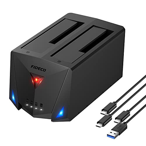 FIDECO Festplatten Dockingstation, USB 3.2 Gen1 Festplatten Docking Station für 2,5 & 3,5 Zoll SATA HDD SSD, Festplatten Klonstation mit Typ-C-Anschluss, Unterstützt Offline Klonfunktion und UASP
