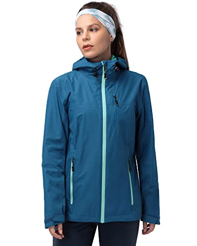 33,000ft Regenjacke Damen Wasserdicht Outdoorjacke Atmungsaktiv Herbst Übergangsjacke Leichte Jacke mit Kapuze Windbreaker zum Wandern Reisen Treking Fahrrad Dunkelcyan 40