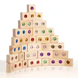 KBIBCK Regenbogen-Stapelspielzeug Aus Holz, 32 STK HRegenbogen Bausteine, Blöcke Spielzeugset Gebäude Stapelwürfel, Regenbogen Bausteine Holz Acryl Bausteine, Montessoris Spielzeug Für Kinder Ab 3