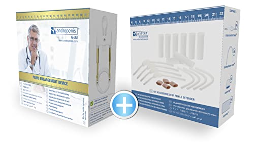 Andropenis Gold, Penis Extender für Penisvergrößerung. Medizinischer Vergrößerer mit Androcomfort-Ersatzteilsatz.