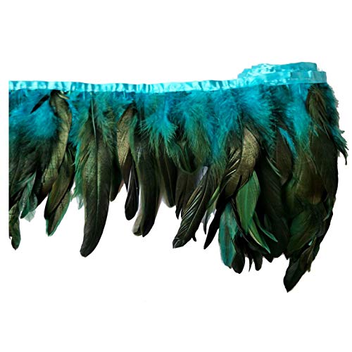 keland 2 Yards Hahn Feder Fringe Trim 5-8 "in der Breite DIY Cape Schal Rock Halloween Kleid Dekoration (A-Blau)