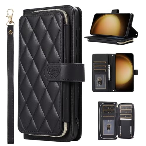 Rnrieyta Miagon Hülle für Samsung Galaxy A52 5G/4G,PU Leder Kartenfäche Geldbörse Stoßfest Flip Case mit Handschlaufe Standfunktion Reißverschluss Wallet Cover