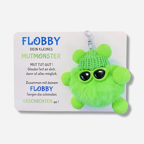 Mutmonster FLOBBY, Geschenk, Glücksbringer, Mutmacher, Lernhelfer, Anhänger Mäppchen,Ranzen oder Rucksack (Grün)