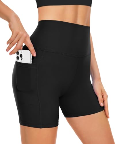 BLONGW Radlerhose Damen mit Taschen Kurze Sporthose Damen High Waisted Sport Shorts Damen Workout Yoga Running Gym Tennis kurz Leggings