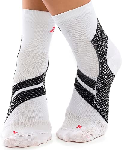 ZaTech Plantarfasziitis Socken, Kompressions Socken, unterstützt Ferse, Knöchel und Fußgewölbe, für bessere Durchblutung, reduziert Fußschwellungen und Schmerzen (Weiß/Schwarz, M, 39-41)