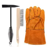 Swpeet 4 Stück 25,4 cm Kratzdrahtbürste Schweißhammer Schlackenentfernungswerkzeug mit Schweißhandschuhen, 25,4 cm Schweißmeißelhammer mit Stahlfedergriff zum Reinigen Entfernen von Schlacke