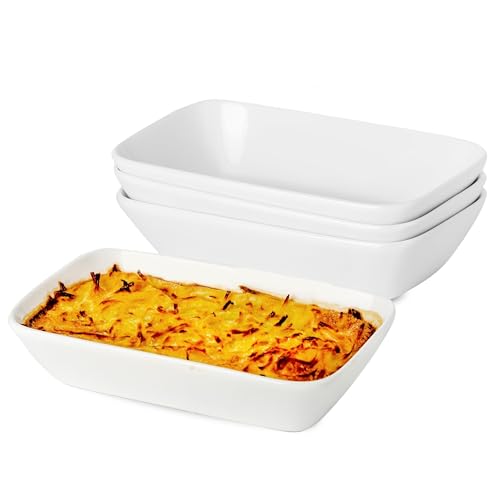 Auflaufform Porzellan 4er Set, 400 ml Rechteckige Porzellan Backformen für je 1 Portion, Klein Auflaufform Für Lasagne, Tiramisu & Auflauf, Crème Brulee Backformen Set für 1 Personen, 18x11x4cm