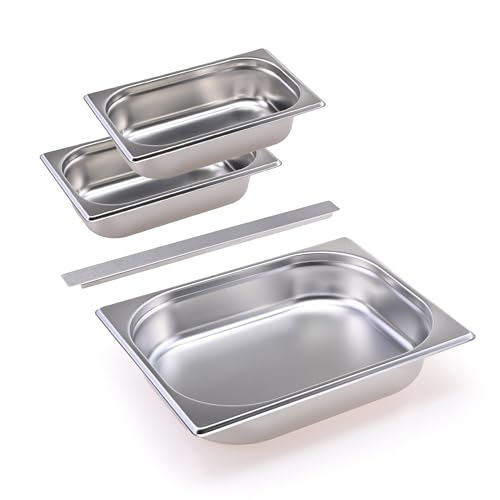 TeknoStahl Catering - Chafing Dish - GN Behälter Einzelset 1x 1/2 & 2x 1/4 65mm mit Steg