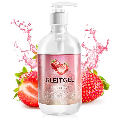 Gleitgel Wasserbasis mit Erdbeergeschmack, 500ml Gleitgel Gel für Sex, Gleitgel Stimulierend für Frauen, Nicht Klebrig, Kein Zucker, für Männer und Frauen, Geeignet für Sexspielzeug und Kondome