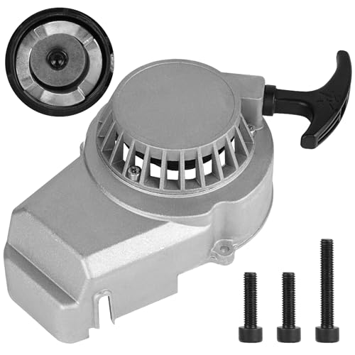 LALAGO 1tlg Zubehör Seilzugstarter Silber, Rückstoßstarter Ersatz Metallgetriebe mit Schwungscheibe für 2-Takt 47CC 49CC Offroad Auto Strandtasche Pocketbike Tuning Dirtbike ATV Motor Quad Go Kart