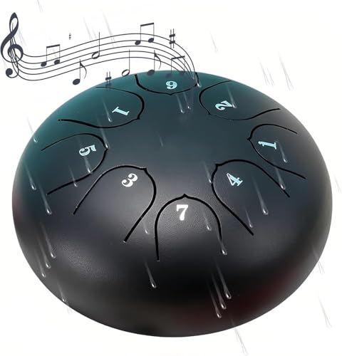 Regen Trommel für Außengarten,Natur Chakra Trommel für Regen im Freien, Trommel Regen Chime wasserdichte Chakra Trommel 6 Zoll 8 Noten (Schwarz)