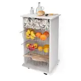 Lupia - Multifunktions-Küchenwagen weiß LEAVES MIX, Obstkorb mit drehbaren Rädern, Ablagefläche, drei herausnehmbare Körbe aus Stahl, Holz 40 x 45 x 85 cm montiert