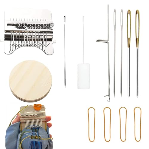 Darning Mini Loom Machine (14 Haken) Webstuhl Speedweve Stopfmaschine Socken Webrahmen Groß Schulwebrahmen Strickmaschine für Kinder Reparatur Spielzeug Toy Hergeben 4 Stricknadel